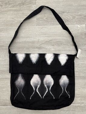 Black White Shibori Tie Dye Organic Cotton Shoulder Tote Bag Artisan